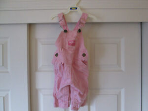 Vintage Oshkosh Baby B'Gosh 6-9 Months Girls Pink Striped engineer Overalls