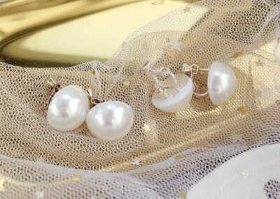 Girls Lady's Faux Pearl Gold/Silver Adjustable Clip On Earrings Non Piercing New - image 1 of 2