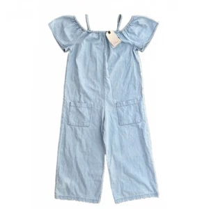 Zara Girls Short Sleeve Denim Light Wash Cropped Jumpsuit Pockets Size 13-14 NWT - Picture 1 of 7