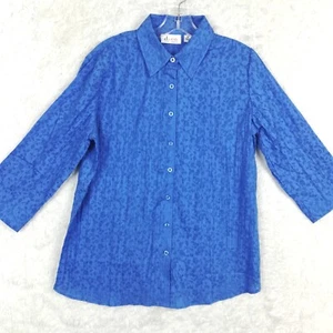 D & Co Womens Shirt Button Up 3/4 Sleeve Blue Floral Print Sheer Casual XS - Picture 1 of 9