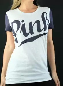 Victoria's Secret PINK Shirt Crew Short Sleeve Tee Cursive Graphic Top NWT - Picture 1 of 1
