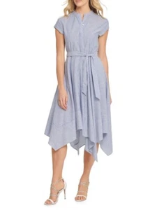 Cap-Sleeve Linen-Blend Stripe Shirtdress - Picture 1 of 3