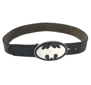 RANGER BELT CO Belt Mens 32 Black Leather Embossed Basketweave Batman Buckle - Picture 1 of 11