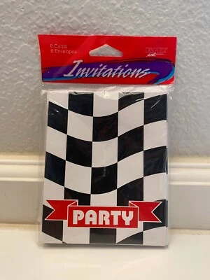 Black and White Race Car Birthday Party Invitations 8 count - Image 1 of 2