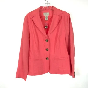 NWT Womens Size 12 LL Bean Pink Structured Linen Three-Button Lined Blazer - Picture 1 of 3