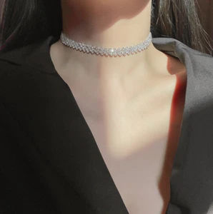 Women Girl Unique Crystal Rhinestone Choker Necklace 15" Gift PE32 - Picture 1 of 5