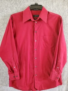 Claiborne Dress Shirt Men M Burgandy Wrinkle Free Collared L Sleeve Pocket #456 - Picture 1 of 10