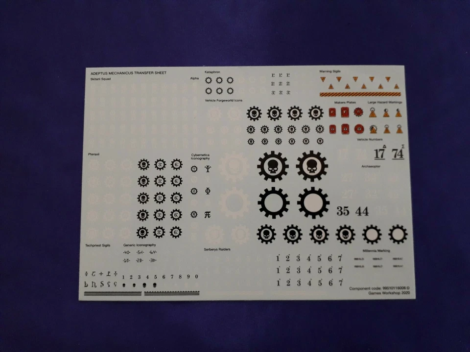 Warhammer 40k Adeptus Mechanicus Trasferimenti Decalcomanie Foglio, NUOVO