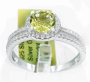 GENUINE 0.95 Cts PERIDOT & WHITE SAPPHIRE RING .925 Sterling Silver *Made in USA - Picture 1 of 6