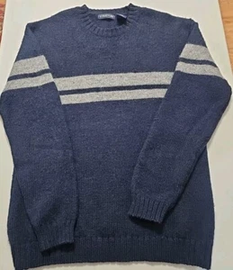Structure Sweater Men’s L Blue & Gray Stripe VTG Wool Alpaca Blend Grandpa - Picture 1 of 4