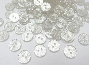 10 KNÖPFE RUND GlTZER SILBER 13mm GLITTER KNOPF KINDERKNÖPFE BABY KUNSTSTOFF  - Picture 1 of 6