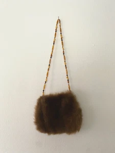 Vintage Faux Fur & Satin Beaded Strap Evening Bag - Picture 1 of 9