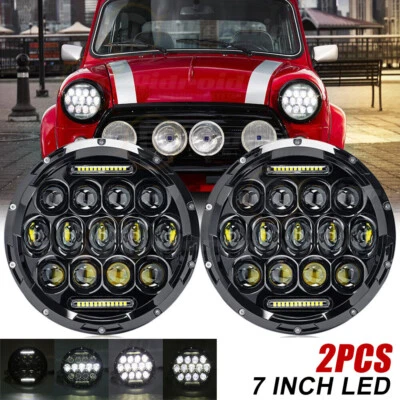 Pair 7" Inch Round LED Headlights Hi/Lo Beam DRL For Classic Rover Mini Austin - Image 1 of 4