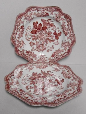 Spode ARCHIVE COLLECTION CRANBERRY 9"  Luncheon Plates TWO PLATES   Rosa Design - Image 1 of 3
