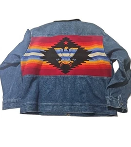 VINTAGE PENDLETON WESTERN WEARING DENIM & WOOL JACKET NATIVE SOUTHWESTERN SZ XL - Picture 1 of 7
