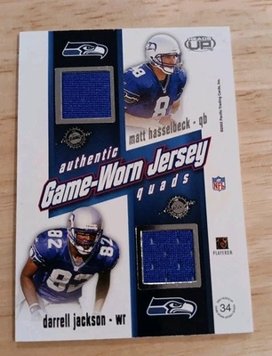 2002 Authentic Heads Up Alexander/ Bannister/Hasselbeck/ Jackson Quad Game Used - Image 1 of 2