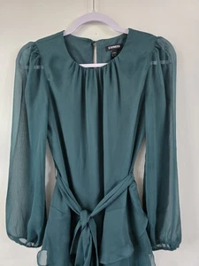 Express elegantes dunkelgrünes Midi Chifon müdes Kleid XS. Elegantes dunkelgrün... - Bild 1 von 7