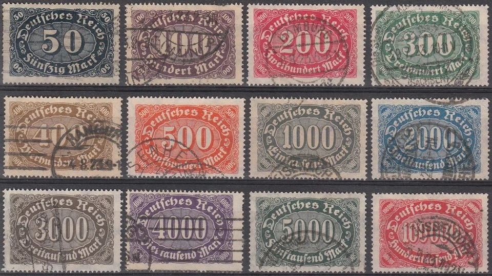 Stamp Germany Reich Mi 246-57 Sc 198-209 1922 Set Number Oval Queroffset Used - Image 1 of 1