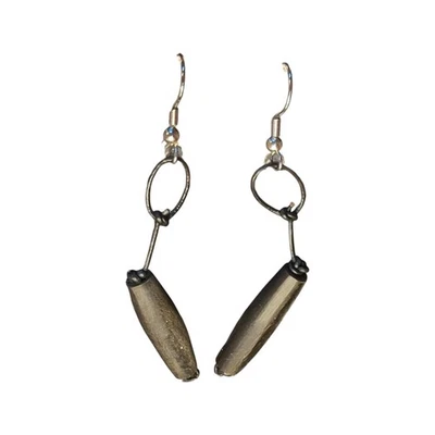 Black Earrings with String and Long Wooden Bead Excellent Condition - Image 1 of 2