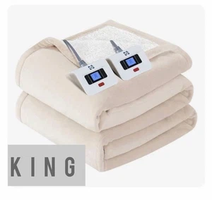 Seally Electric Warming KING SIZE 100”x90”Blanket Flannel Reverse Sherpa NEW - Picture 1 of 6