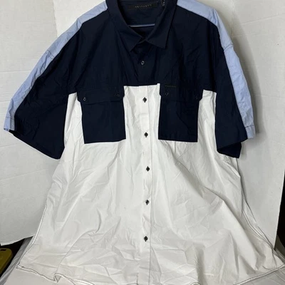 Sean John 休闲衬衫男式 5XB Lt 蓝色/Dk 蓝色/白色短袖 — 第 1/4 张图片