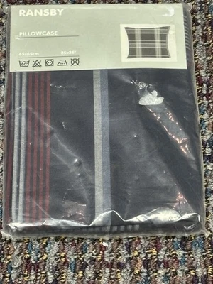 IKEA Ransby Funda de Almohada Cuadrada 25x25 Azul Marino Rojo Algodón Cuadros Nueva Foto 1 de 3