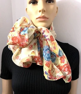 Floral Yellow Red Multi Gauze Shawl Head Wrap Scarf - Picture 1 of 10