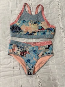 Athleta GIRL Coral Tropical Floral Swim TOP & Bottom Bikini Size 16 XXL - Picture 1 of 4