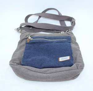 NICE Travelon Anti-Theft Courier Saddle Crossbody Bag Gray/Brown/Blue Messenger - Picture 1 of 11