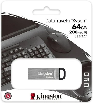 Kingston DataTraveler Kyson Drive Flash USB3.2 64 GB in Metallo - Immagine 1 di 2