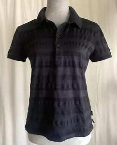 HUGO BOSS Womens Polo Shirt, Navy Blue Striped Cotton, Short Sleeve, SZ Small - Picture 1 of 11