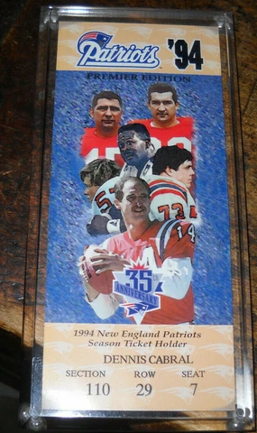 RARE 1994 NEW ENGLAND PATRIOTS SEASON TICKET COMMERATIVE IN HOLDER JOHN HANNAH Cover