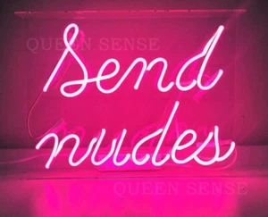 Send Nudes Hot Pink Acrylic 14" Neon Light Sign Lamp Real Glass Wall Decor Club - Picture 1 of 6
