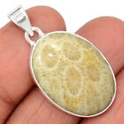 Natural Indonesian Fossil Coral 925 Sterling Silver Pendant Jewelry CP23179