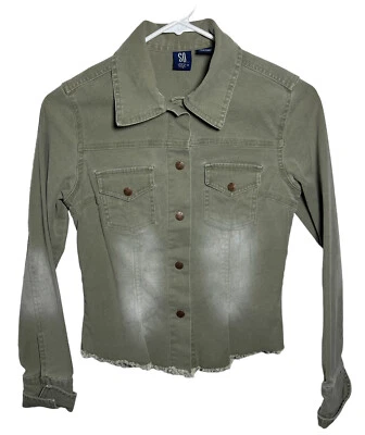 Chaqueta estilo mezclilla verde militar SO GSJC para mujer talla S Foto 1 de 4