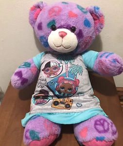 Build A Bear Peace Heart Sign Teddy Bear Stuffed Animal Plush 15" Purple LOL BAB - Picture 1 of 8