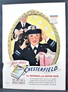 Vintage 1941 Chesterfield Cigarette Magazine Ad Full Page WWII Military Woman - Foto 1 di 1