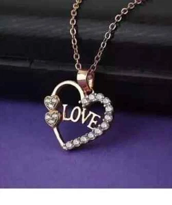 1Ct Round Cut Lab-Created Diamond Women Heart &LOVE Pendant 14K Rose Gold Plated - Picture 1 of 4