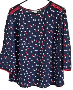 Boden blaue Tunika Bluse, Langarm Oberteil Boho Relaxed, 10 Baumwolle schicke Punkte - Bild 1 von 4