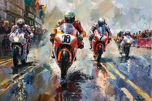 Isle of Man Motorbike Racing Canvas Picture Print Wall Art - Picture 1 of 7