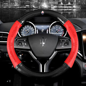 15" Car Steering Wheel Cover Genuine Leather For Maserati Red