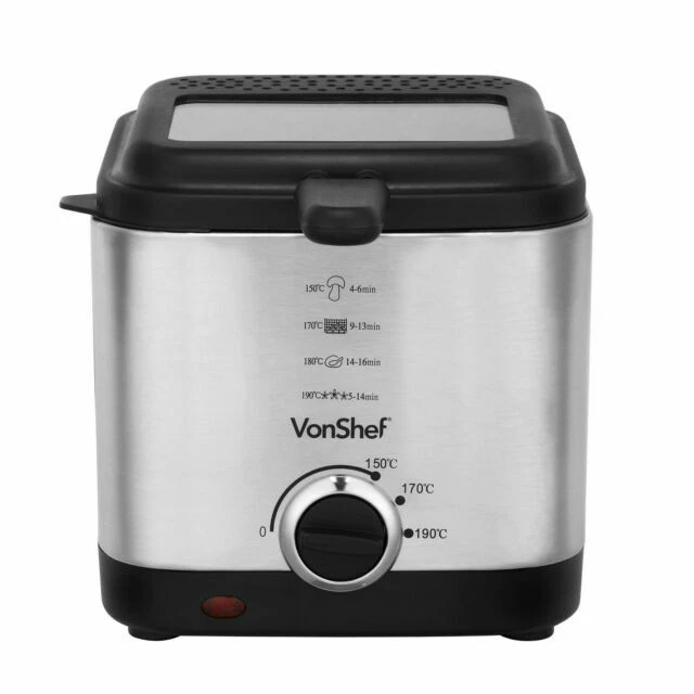 VonShef 13-181 1.5l 900W Deep Fat Fryer Compact - Silver - Image 1 of 1