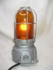 vintage encased industrial cage heavy duty orange light electrical lamp *