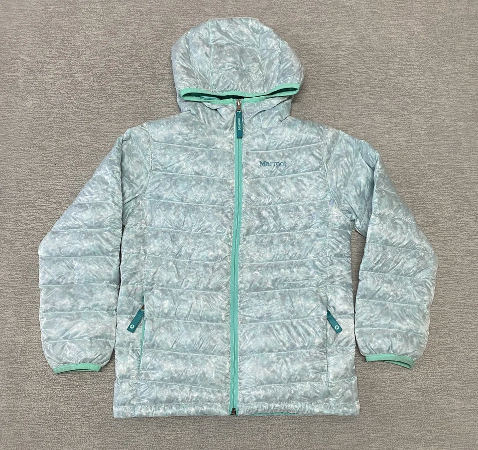 Marmot Down Jacket Girls Medium Green 550 Fill Hooded Puffer Winter Coat K77460 - Image 1 of 4