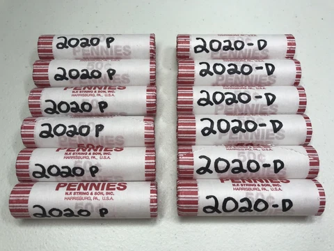 (6) 2020 P + (6) 2020 D LINCOLN CENT BANK ROLLS- BU Cover
