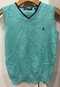VINTAGE Polo Ralph Lauren Pony Vest Aquamarine Blue Made In Japan Boys Large - Picture 1 of 4