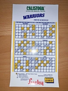 GOLDEN STATE WARRIORS NBA 1989-90 BALONCESTO IMÁN CALENDARIO SKED CALISTOGA  - Imagen 1 de 1