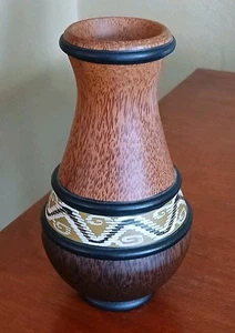 Handbemalte Kokosholz braun/beige/schwarz Vase Philippinen 7" Stammesstil - Bild 1 von 5