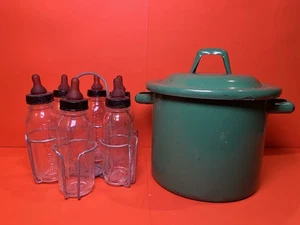 Vintage 6 Evenflo Spielzeug Baby Puppe Glasflaschen Brustwarzen AMSCO? Sterilisatortopf - Bild 1 von 24