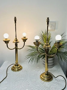 Vintage Pair of Candelabra Brass Lamps Made by Quality Brassware England - Picture 1 of 14